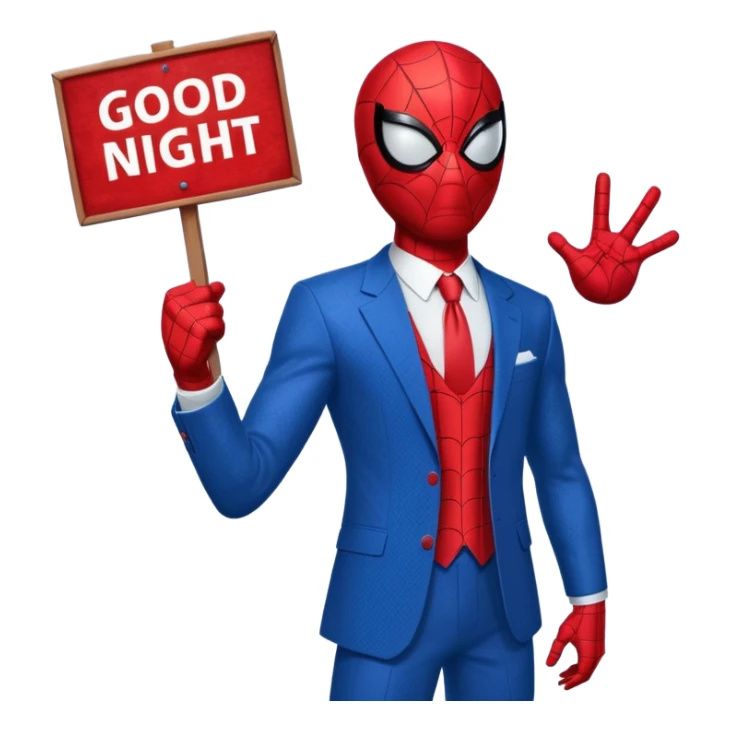 Spider-Man with the sign that says good night sticker