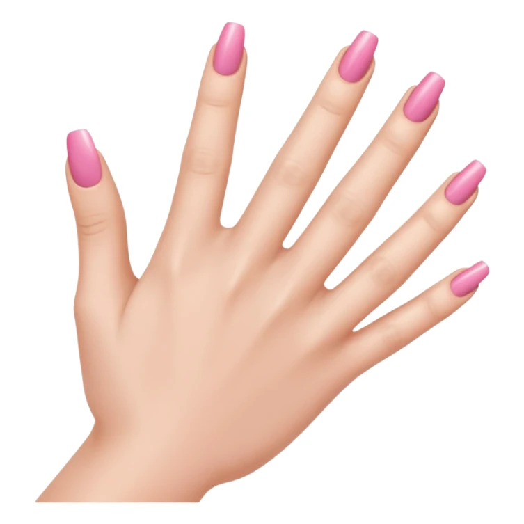  pink  close-up of a human hand with exactly five fingers, beautifully manicured nails, glossy pink nail polish, elegant nail shape, soft lighting, realistic style, isolated on transparent background" sticker