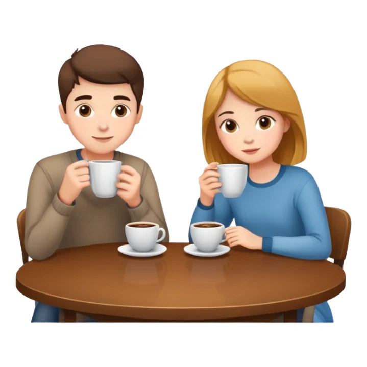 simple and clear boy and girl sitting at a table sipping coffee sticker