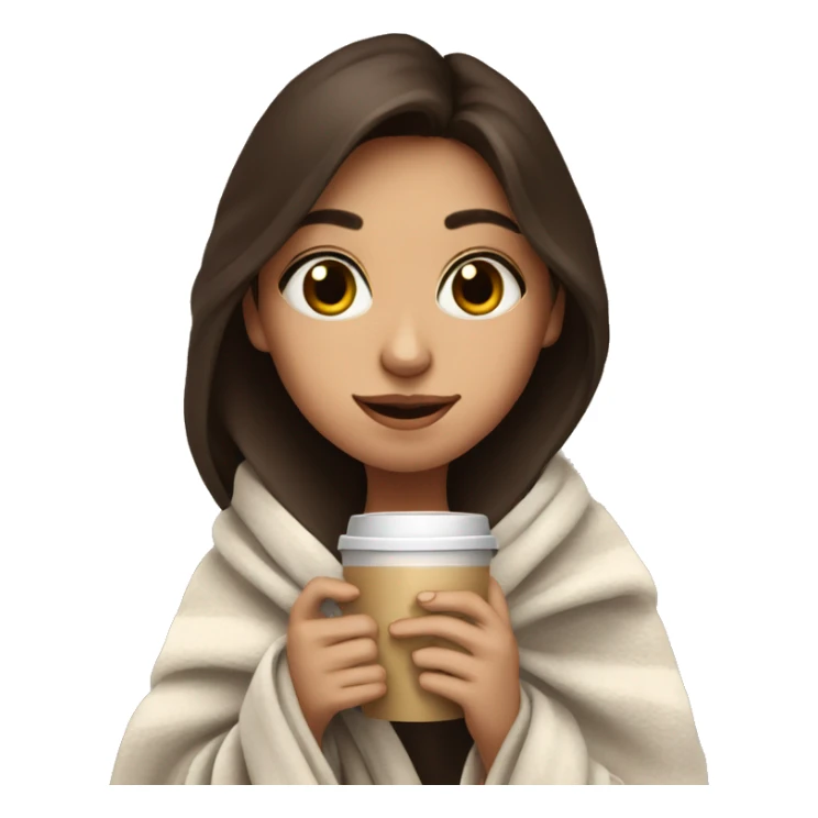  Cute Brunette girl wrapped in blanket drinking coffee sticker