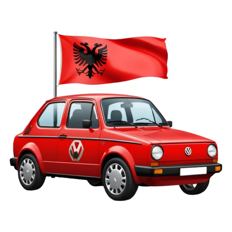 Volkswagen 2001 with the Albanian flag on the hood sticker