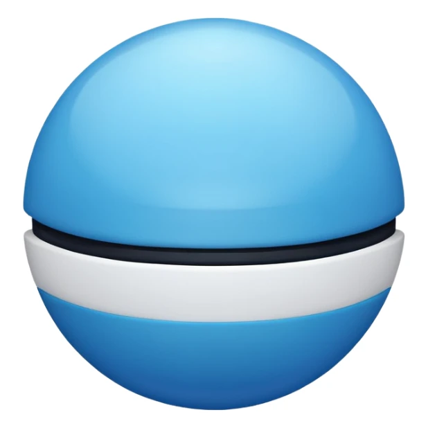 vibrant blue pokeball emoji with a black stripe and highlights, top half vibrant blue, bottom half white sticker