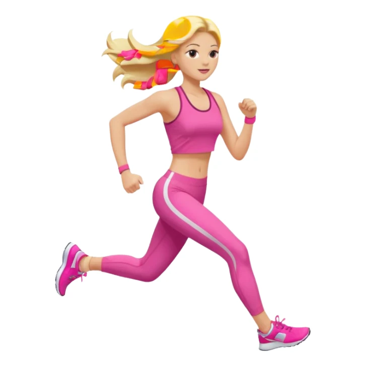 Long blonde hair lady running with pink gym clothes sticker