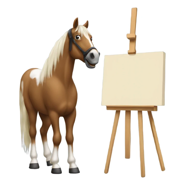 horse standing in front of an easel with a paintbrush in his hoff sticker