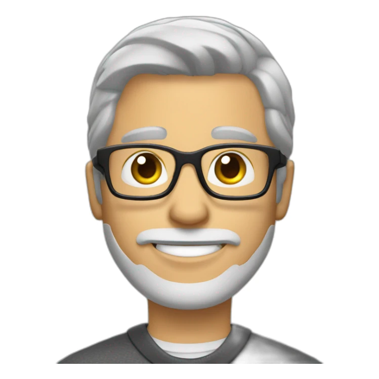 unshaved man short grey hair brushed back wearing small glasses and headset sticker