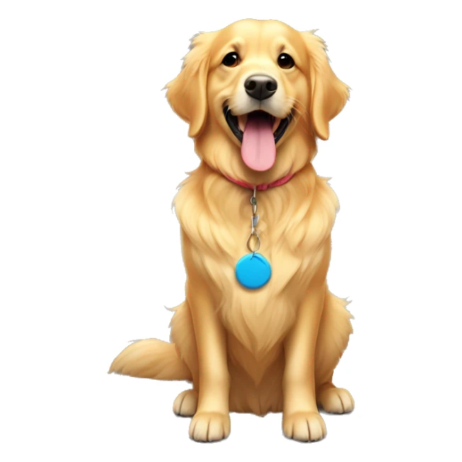 Golden retriever with a frisbee sticker