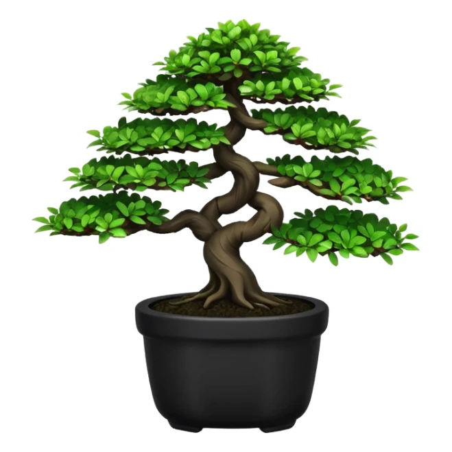 Bonsai Tree – Miniature tree in small pot, trimmed carefully, black pot sticker