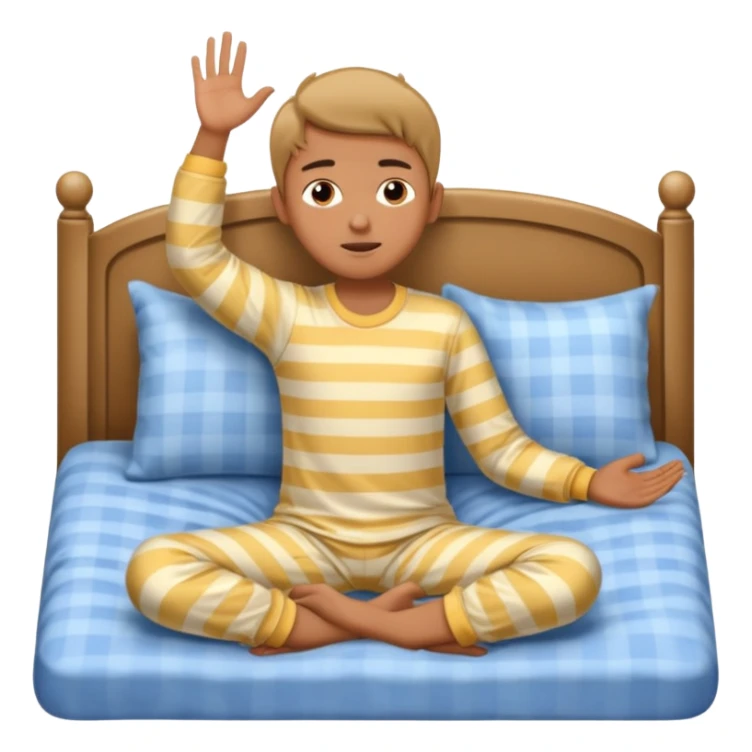 emoji- of a cute stretching boy waking up in bed sticker
