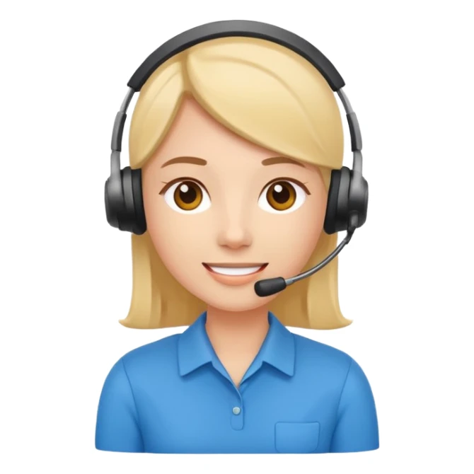 Modern flat emoji of a call center employee, friendly expression, minimalist design, bright colors, white or transparent background. sticker