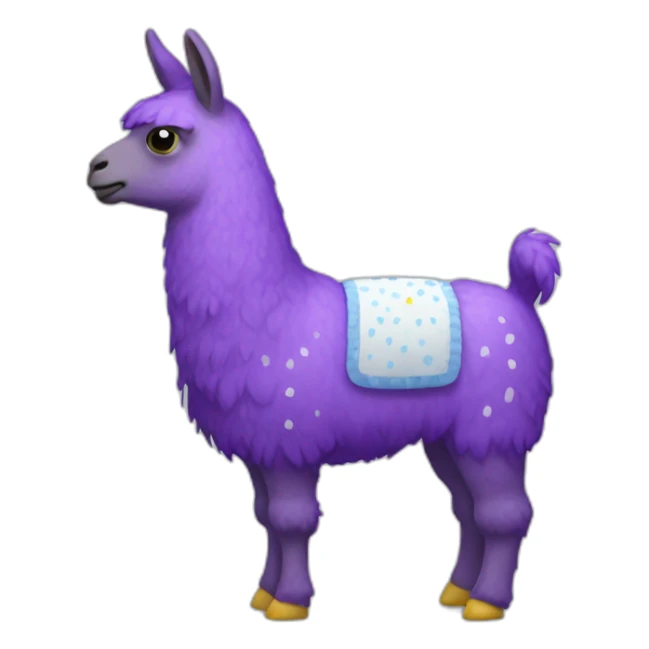 a purple llama with white spots with a yellow-blue mat on its back sticker