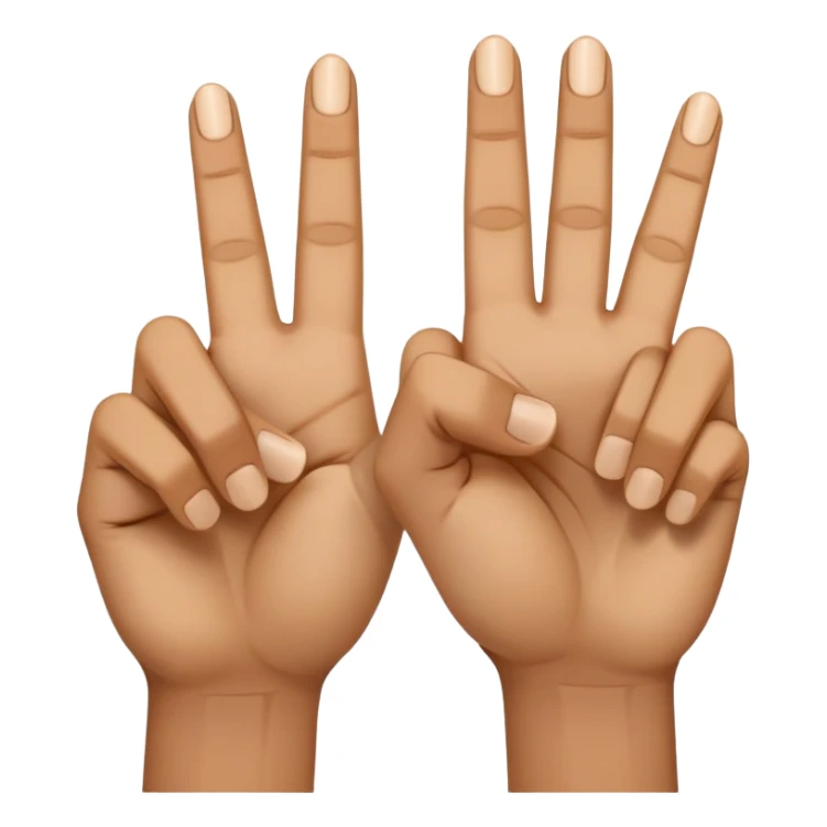 two hands using middle fingers straight and parallel to each other, index fingers pressing together at the apex to form a triangle, light brown skin tone sticker