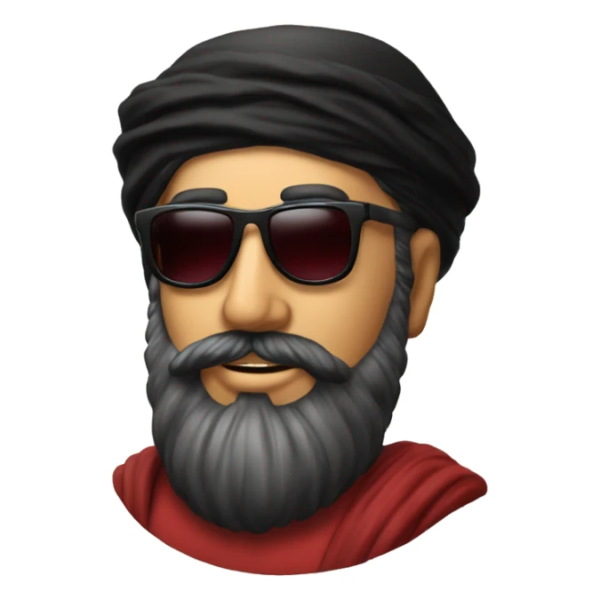 man in black sun glasses and black beard with red arafat sticker