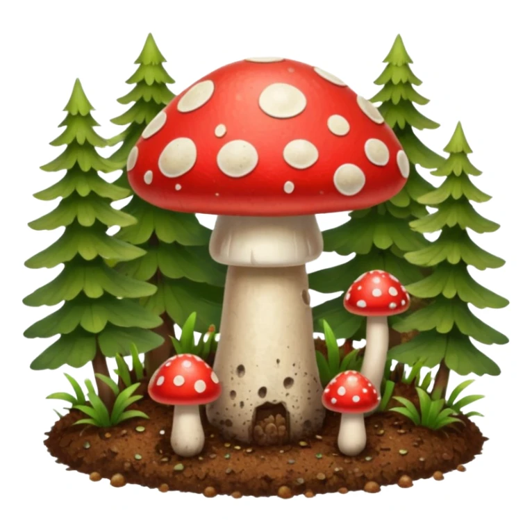 red magic mushroom wiht dirt sticker