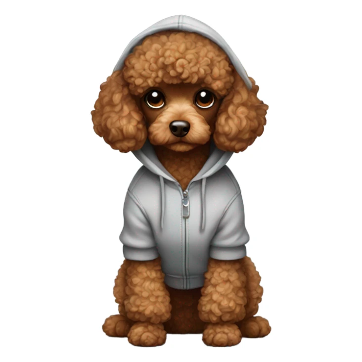 Brown toy poodle with a hoodie sticker