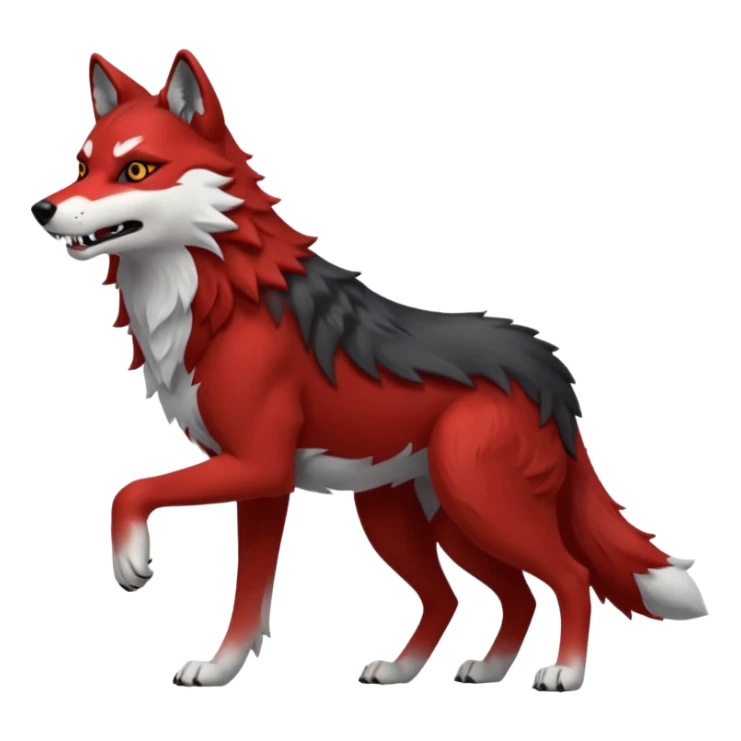 Full body red and black wolf with white accents  sticker
