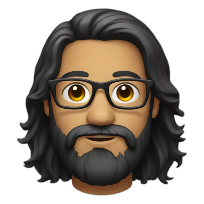 face with black long hair and a beard with glasses sticker