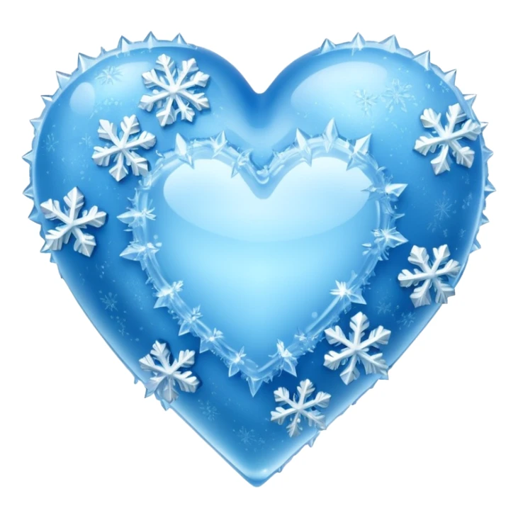 An ice blue heart with frost and ice crystals covering it sticker