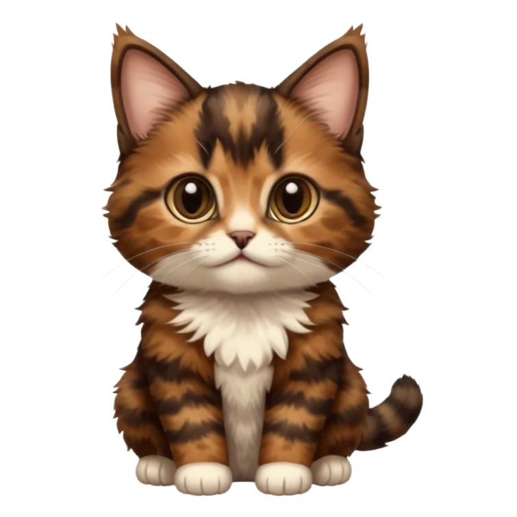 A high-resolution photo-realistic digital illustration of a brown multicoloured  tortoiseshell cat kitten, chest upward sticker