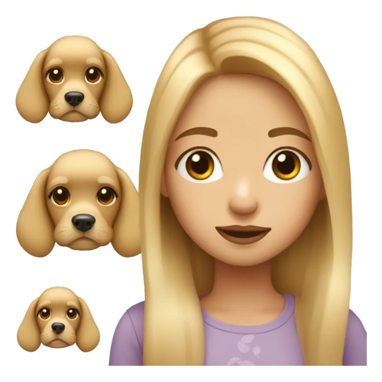 Girl with long blond hair, small lips and a little dog sticker