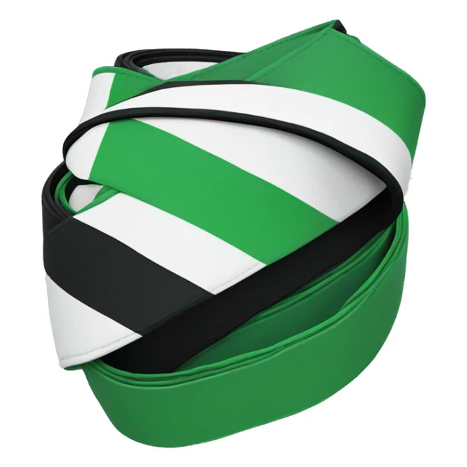 bjj belt green and white belt(white stripe horizontally through middle) with black tip with 2 white stripes  vertically through it sticker