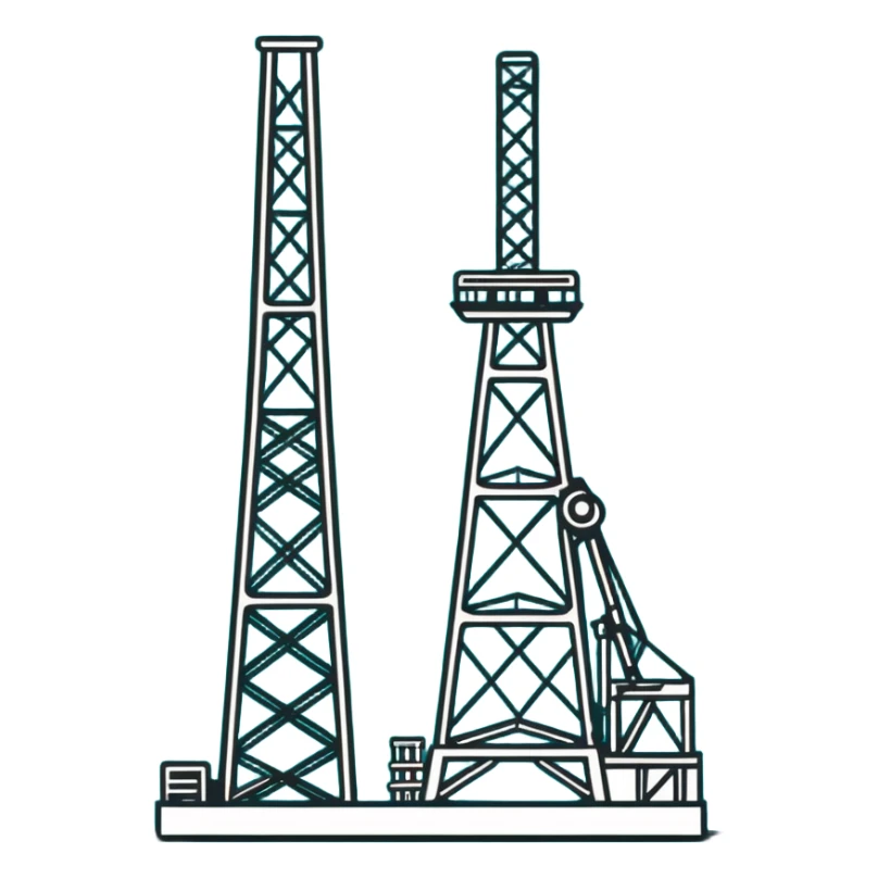 Drilling rig tower with simple lines, minimalist design with soft gradients in sky blue, teal green, white, and light gray sticker