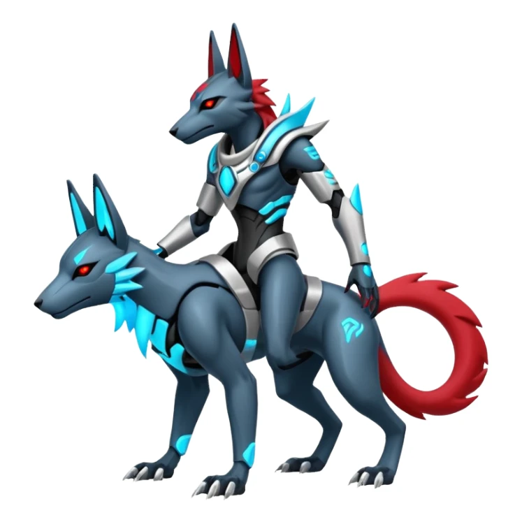 White and blue and cyan and red cyberpunk intricate neon glowing grey white futuristic cyborg-Anubis-Zeraora-Zoroark-fusion (full body) sticker