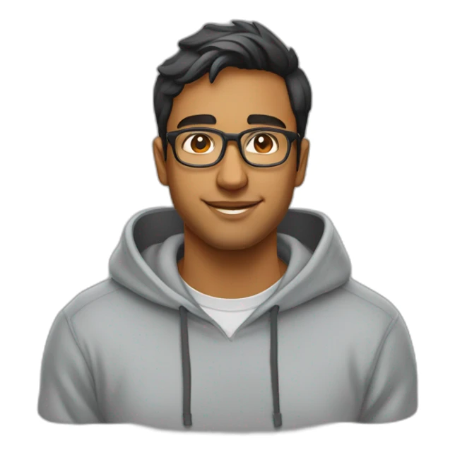 25 year old indian silicon valley creator economy startup founder wearing glasses in a gray sweatshirt sticker