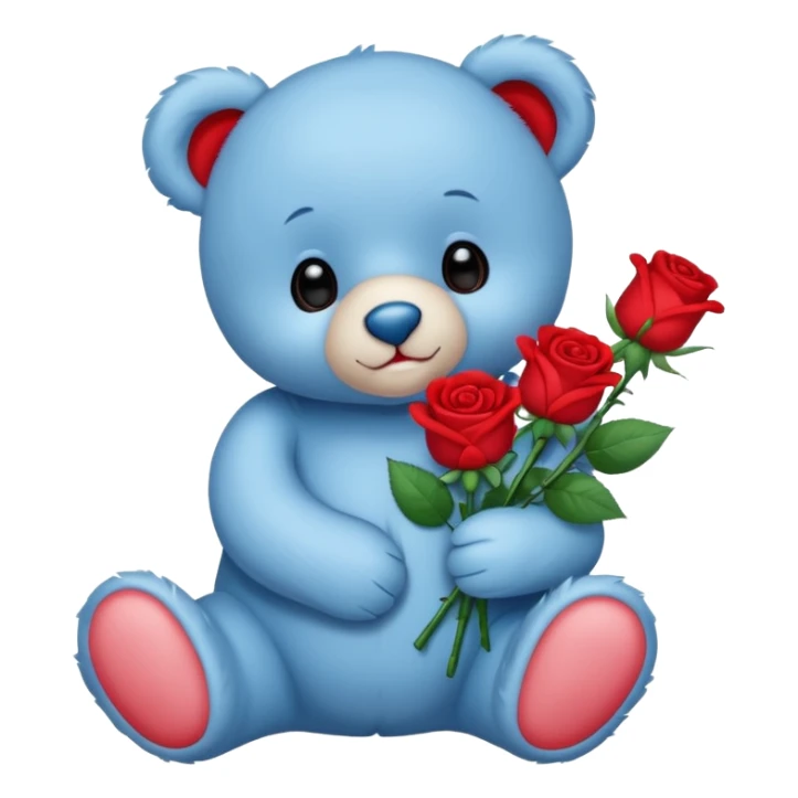 cute blue baby teddy bear holding roses  sticker
