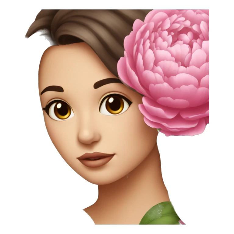 brunette beautiful girl with brown eyes smells  peonies sticker