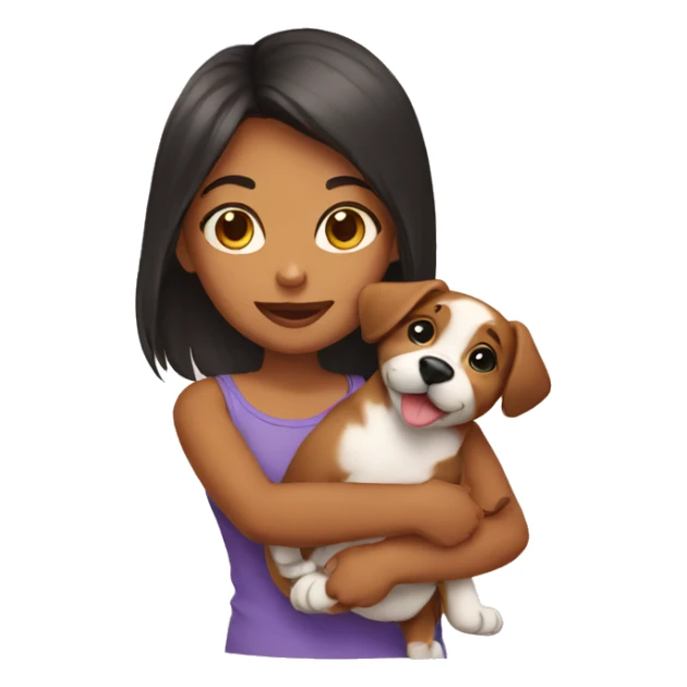 A girl holds a puppy sticker