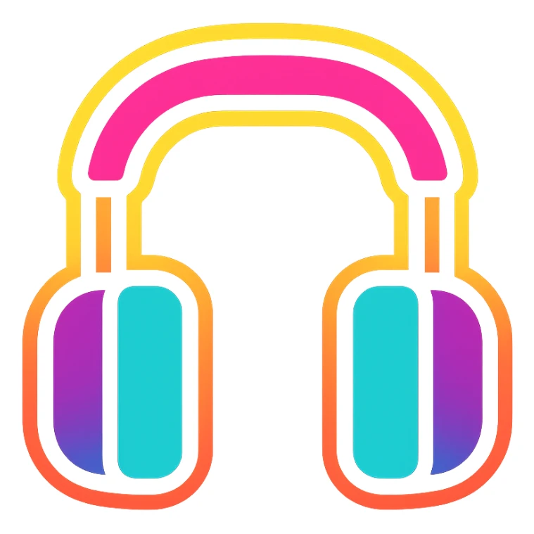 headphones with glowing neon effect, vibrant colors, glowing outline on dark background sticker