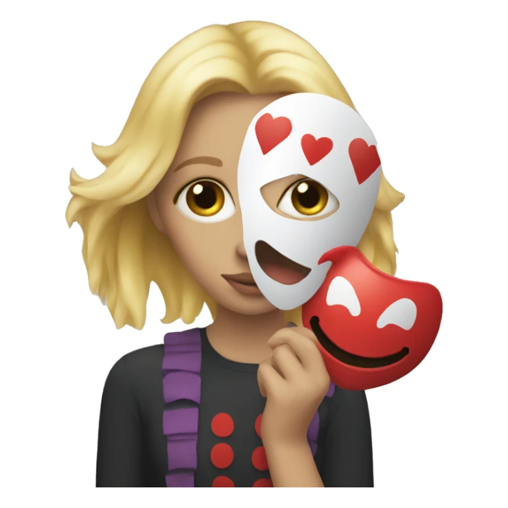 Blonde girl holding clown mask in front of her face  sticker