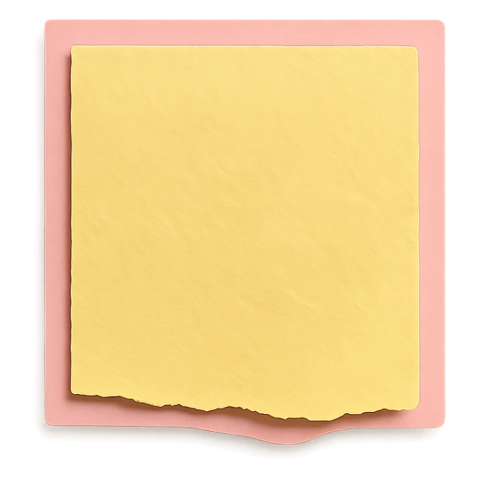 soft pastel gentle sticky note icon with torn paper edge, with a pink border sticker