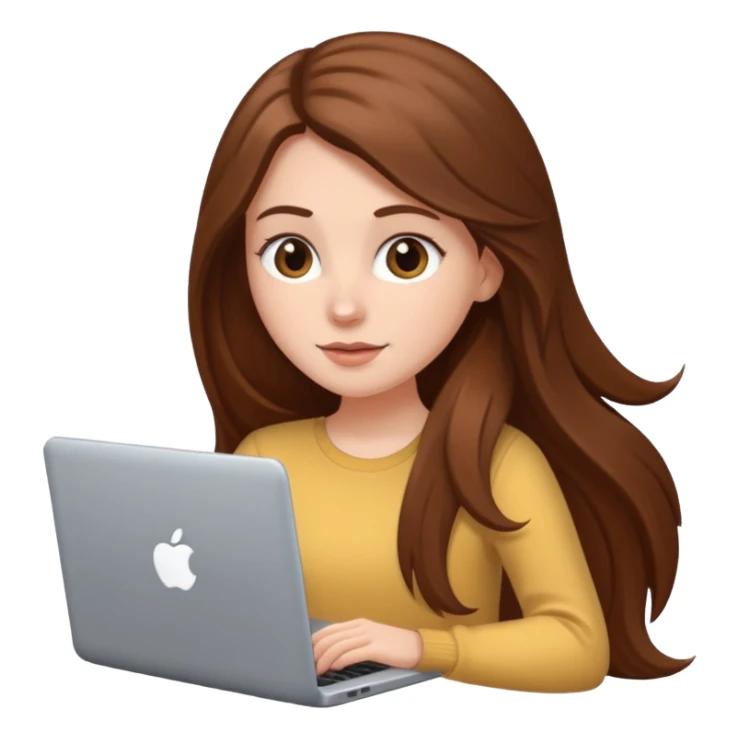 white girl with long brown hair using a laptop sticker