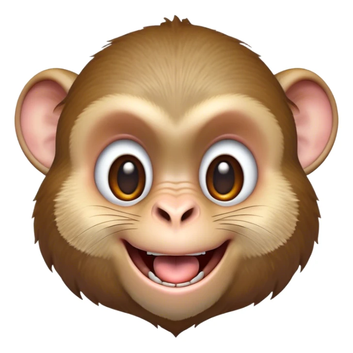 Cinematic Cheeky Macaque Portrait Emoji, Grinning mischievously with a tilted head and a playful smirk, showcasing a smart, agile build with soft, textured fur and wide, sparkling eyes pulling a funny face, Simplified yet strikingly expressive features, highly detailed, glowing with a warm, vibrant radiance, high shine, spirited and impish, stylized with an air of cheeky primate mischief, focused and teasing, soft glowing outline, capturing the essence of a cheeky macaque that looks ready to jump out of the screen with playful charm! sticker