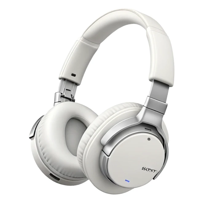 Full-sized white Sony headphones with over-ear cups and Sony logo, professional looking with plush ear cushions sticker