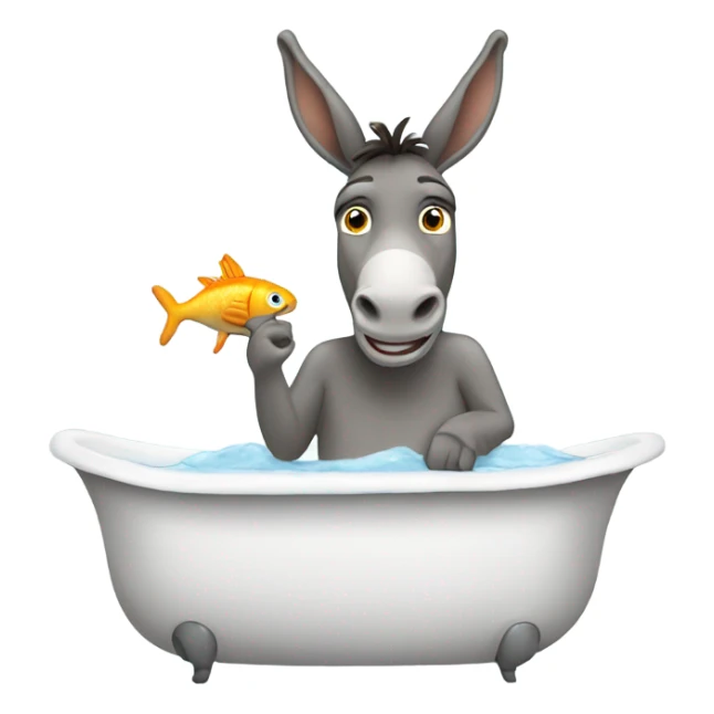 Donkey in a bathtub with a fish in its mouth sticker