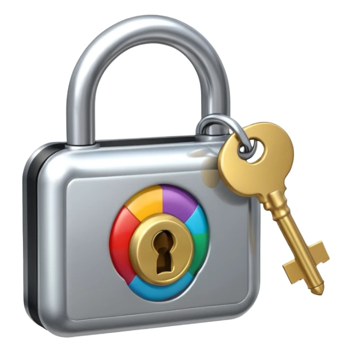 A chrome silver lock and key emoji, smooth metallic surfaces, glossy reflections, luxury swag vibe, minimal iOS emoji style, centered on clean white background sticker