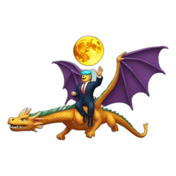 Trump flying to the moon on a dragon sticker