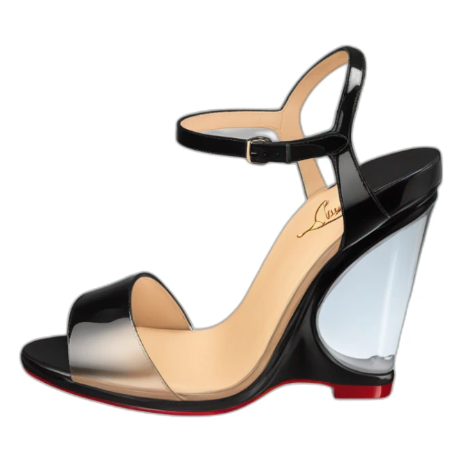 WEDGE heel LOUBOUTIN black leather PATENT sticker