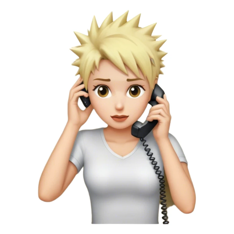 Lady with short spikey blonde hair on phone on the sofa sticker