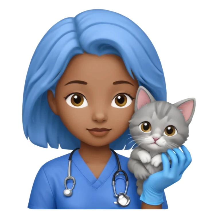 Young black female vet – scrubs, gloves, examining kitten. sticker
