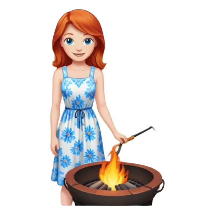 Happy Redhead woman with blue eyes beside fire pit in backyard sticker