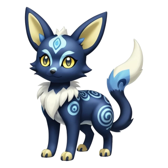 Shiny Exotic Colorful Excessive Mysterious Gothic Meowstic-Umbreon-Poochyena-Pokémon-Fakémon-hybrid-creature (full body) with pattern-markings with golden eyes sticker