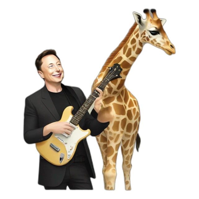 elon musk petting a giraffe with band sticker