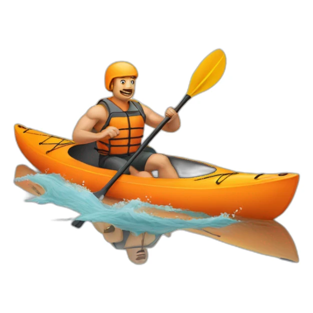 strong man paddling, kayaking, orange kayak on water sticker