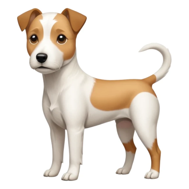 a full body facing front on of a buff white parson russell terrier looking dog the size of a kelpie with light brown long ears and a light brown patch on one eye and a large snout. the rest of the dog is completely white.  sticker