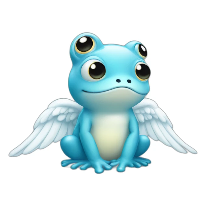 cute round ball blue frog with white angel wings sticker