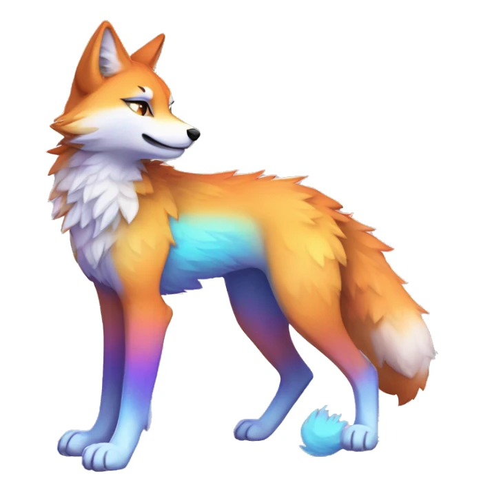 Colorful gradient-Sparkle-fox-wolf-cat-nebula-fursona anthropomorphic furry full body sticker