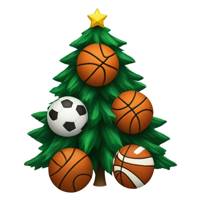 A Christmas tree with sports balls on it sticker